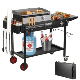 FATOK Portable Grill Cart Table with Wheels, for 17-22 Inch Blackstone Griddle Stand, Foldable BBQ Prep Station with Seasoning Tray