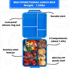 WAKSOX Bento Lunch Box for Kids Lunch Containers 4 Compartments with Soup Thermos for Hot and Cold Food Jar/Spoon/Lunch Bag Insulated Leak Proof for Boys Girls