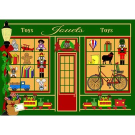 CORFOTO 7x5ft Fabric Christmas Toy Storefront Photography Backdrop Toys in The Shop Background Nutcracker Doll Bicycle Decorations Baby Shower Backdrop Xmas Party Photoshoot Studio Booth Props
