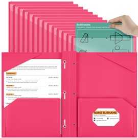Henoyso 36 Pcs Plastic Folder with Clear Front Pocket and 3 Prong Plastic Folders with Card Slot Pocket Folders with Prongs for School Office (Rose Pink)