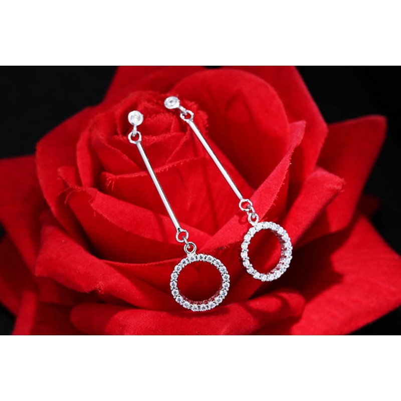 KristLand Women's Earrings Silver 925 Long Tassels Bar Glitter Drop