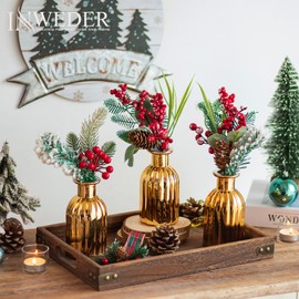 Inweder Gold Vases for Flowers - Small Glass Vases for Centerpieces Set of 12, Golden Bud Vase Vintage Vase, Decorative Vase for Home Decor, Table Decoration, Kitchen, Living Room