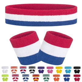 FACATH Striped Sweatband Set Sports Headband Wristband Set Terry Cloth Wristband Athletic Exercise Basketball Wrist Band Headbands Moisture Wicking Sweat Absorbing Cotton Stripped Sweat Band