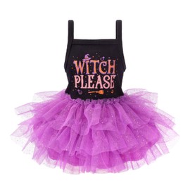 Fitwarm Witch Please - Vestido de tutú para perro de Halloween, divertido disfraz de Halloween para perros pequeños, traje de mascota, negro, morado, talla L