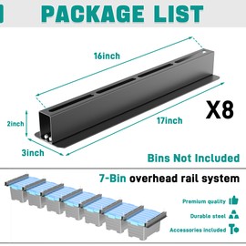 EVERHANGER Ceiling Storage Rack, Heavy Duty Overhead Storage Rack for Garage, Adjustable Ceiling Bin Storage System, 8 Sets for 7 Bins, 16 Inch