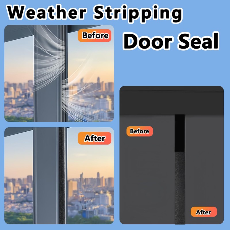 COUMENO Door Weather Stripping, 0.6inx0.4inx33FT Window Sealing Strip, self-Adhesive weatherstripping,