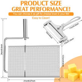 Jovitec 2 Pack Stainless Steel Cheese Slicer Wire Adjustable Handheld Cheese Cutter Board with 10 Replacement Wires for Block Cheese