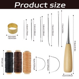 12Pcs Leather Repair Kit, Leather Needles Hand Sewing, Upholstery Leather Repair Kit Waxed Thread 12m Cord Drilling Awl, Waxed Thread, for Sewing Supplies Fabric Sewing DIY Crafts