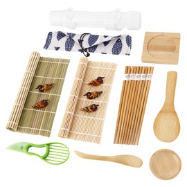 DAJAVE Complete Sushi Set, 16-Piece Starter Kit with Bamboo Mat, Sushi Tool, Plate, Sauce Bowl, Sticks, Sushi Maker, Perfect Set for Beginners