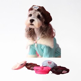 LUVMOJO Dog Beret Hat Cute French Leather Beret for Medium to Small Dogs and Cats Stylish Headband for Parties and Festivals Adorable Pet Fashion Accessory(Coffee S)