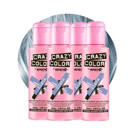 Crazy Color Metallic Slate Semi-Permanent 4 Pack Quad Hair Dye. Highly Pigmented Silver Blue Conditioning & Oil Nourishing Vegan Formula | No Bleach or Ammonia | 400ml