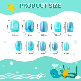Pack of 96 Girls Print Nails Full Cover Short Children's Nails Artificial Nail Tips for Children False Nails Children Nail Art Decoration (Blue Theme)