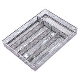 COSWE Silverware Tray for Drawer, Silverware Organizer, Metal Drawer Organizer Kitchen Utensils with Foam Feet Multi Compartments Cutlery Organizer in Drawer (SLIVER)
