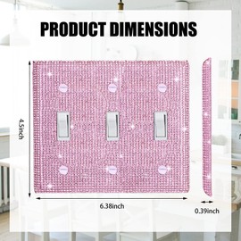 Cubierta de placa de pared de diamantes de imitación rosa brillante, cubierta de interruptor de luz de triple palanca, cubierta de salida de doble diamantes de imitación, placa de pared decorativa