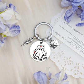 Nurse Gifts for Women Funny Nurse Keychains Nurses Week Gifts for New Nurses Family Friend Coworker Halloween Christmas Birthday Graduation Nurses Week Present I Will Stab You Cute Spooky Keyring
