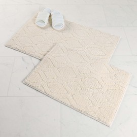 Superior Bath Rug Set, Small Area Rugs for Bathroom, Kitchen Decor, Machine Washable, Non-Slip Bathmat Rug, High-Low Jacquard Mat, Geometric Diamond Accent, Brou Collection, Set of 2, Medium, Ivory