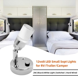 Dream lighting 12volt RV Lights RV LED Bedside Reading Light Interior Spot Light Fixtures with Swtich Chrome Plated Cool White and Blue Lighting 2W, Pack of 2