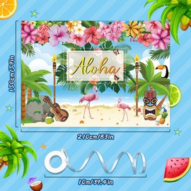 Hawaiian Aloha Party Backdrop,210 x 180cm Summer Luau Beach Fiesta Party Decoration Backdrop Flower Photography Wall Background Tablecloth Hawaiian Banner for Aloha Tiki Birthday Party Supplies