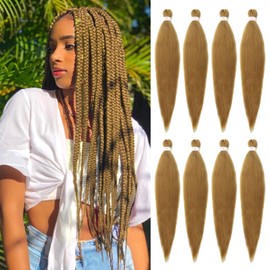 Beyond Beauty 8 Packs Black Pre Stretched Braiding Hair Synthetic Yaki EZ Braiding Coi Leray Braids Knotless Braiding Hair Extensions Pre Stretched Hot Water Setting Crochet Braids 26Inch(#27)