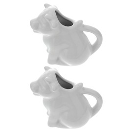 STOBAZA 2 Ceramic Pitchers For Cream Cow Figures Gravy Boat Animal Shape Milk Jug Cup Coffee Syrup Server Sauce Bowl For Salad Tea Milk Pourer, 7X8X4CM, White