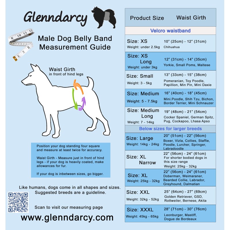 Glenndarcy Male Dog Belly Band - Urine Incontinence (Medium Long