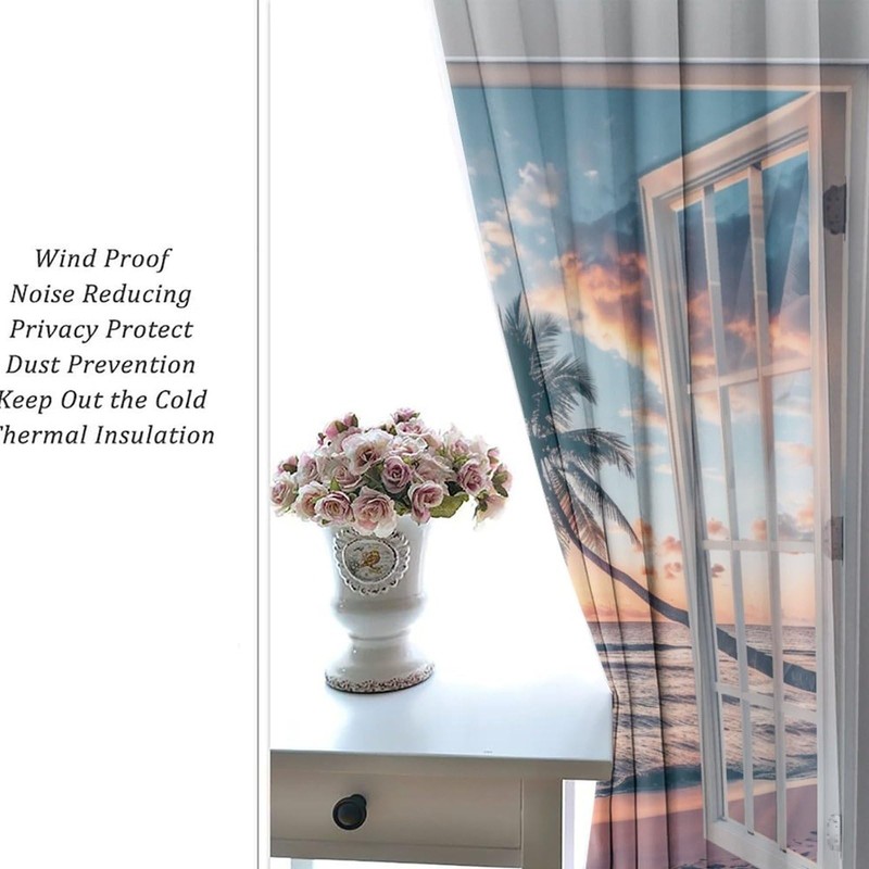 HDESDIS Sunset Ocean Beach Grommet Blackout Curtains for Bedroom, Tropical