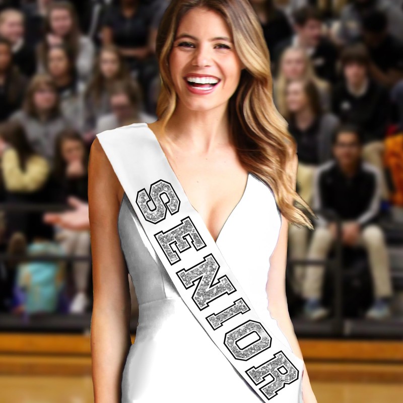 RhinestoneSash Senior Sash Unisex - Silver Sparkle with Black Outline