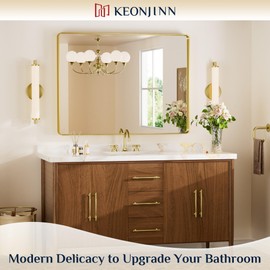 Keonjinn Gold Bathroom Mirrors for Over Sink, 40” x 30” Brushed Brass Mirror, Large Rounded Rectangle Gold Vanity Mirror with Metal Frame, HD Tempered Glass Modern Wall Mirror(Horizontal/Vertical)