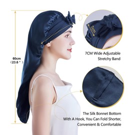 Cocheng Mulberry Silk Bonnet for sleeping long Silk Bonnet for Curly Hair Braids Bonnet for Women Silk Bonnet with Tie Band