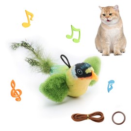 Kyakya Chirping Flying Bird Cat Toy with Natural Feather for Indoor Cats, Simulation Bird Design Interactive Cat Toy, Match with Cat-Teasing Wand Toys for Kittens, Green