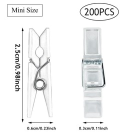 2.5CM Mini Clear Pegs, 200Pcs Craft Clips Pegs, Tiny Little Photo Clips, Clips Pegs, Clear Clothes Pegs, Spring Pegs for Hanging Photos Card Paper Arts Crafts Weddings Parties Decoration, DIY Art
