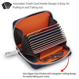 VANNANBA Chain Wallet Zipper Large Capacity Organizer Accordion Wallet Genuine Leather Purse RFID Blocking Wallet for Men, blue10, Chain Wallet