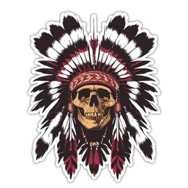 American Native Indian Skull Chief Headdress Skeleton Car Decals Stickers 5 Inch Funny Bumper Stickers for Cars Cute Laptop Sticker.