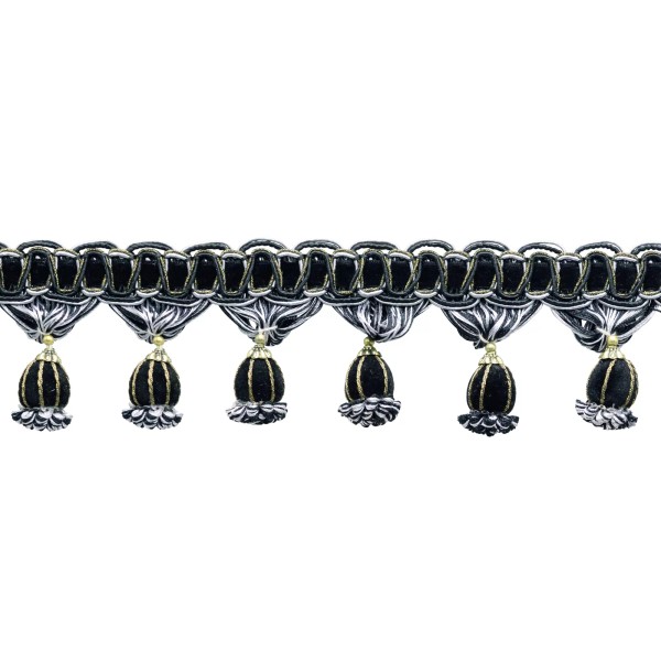 DecoPro Tassel Fringe Trim, Color# SGB - Silver Grey Black