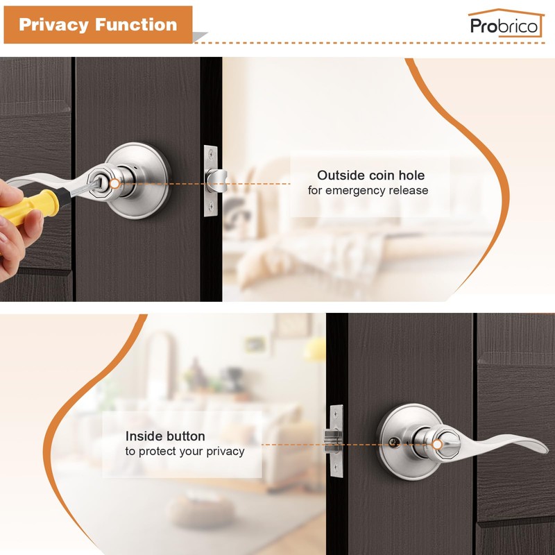 Probrico Privacy Door Levers Interior Door Handles Levers, Wave Style