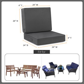 Favoyard Deep Seat Patio Cushion Set 24 x 24 Inch Waterproof Outdoor Chair Cushions for Patio Furniture with Fade Resistant and Removable Cover with Handle & Adjustable Straps for Patio, Yard, Garden