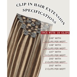 SAFIRENY Clip In Hair Extensions Real Human Hair, 20inch 160g 7pcs Hair Extensions Chocolate Brown Highlighted Caramel Blonde Hair Extensions Clip ins, Real Hair Extensions for Women(#4P27-20inch)