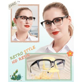 MARE AZZURO Blue Light Blocking Reading Glasses 3.00 Women Large HD Resin Readers 100 125 150 175 200 225 250 275 300 350 (Black+clear, 3.0)