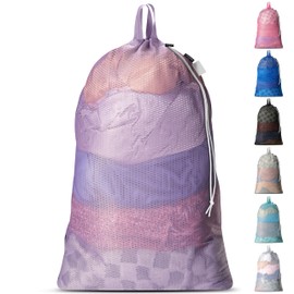 Large Mesh Laundry Bag - Carry Handles, Secure Drawstring Closure, Machine Washable, Spacious Storage, Durable Soft Mesh Net Material, College Dorm, Camp, Laundromat. (Purple)