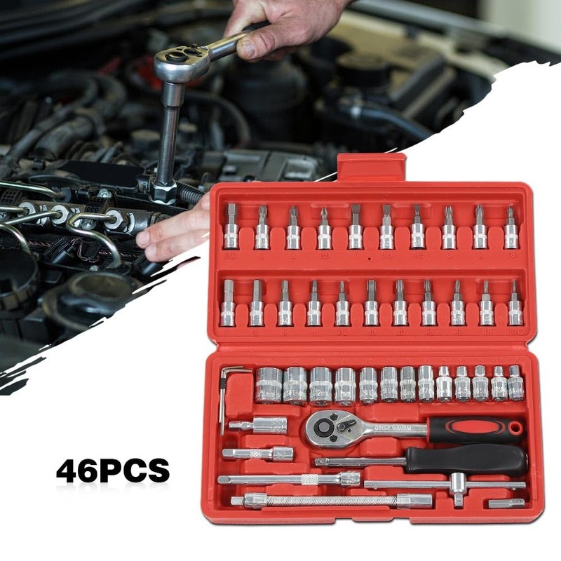 CHEDA 46Pcs Set 1/4" Ratchet Wrench Combination Socket Tool Set