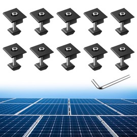 Anbte 10pcs Solar Panels Centre Clamps, Aluminium T-Shaped Mid Clamps 30mm/35mm Solar Panel Mounting Brackets Solar Mounting Rail Connector for Metal Roof, Tin Roof, Flat Roof, Sheet Roof, Black