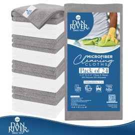 DAN RIVER - Paño de limpieza de microfibra – Paquete de 24 unidades de calidad premium, trapo de limpieza suave y absorbente, toallas reutilizables para coches, casa, ventanas, cocina, color gris y blanco (11.8 x 11.8 pulgadas)