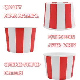 50 Pcs Red White Striped Ice Cream Cups Disposable Paper Snack Bowls 9oz Circus Carnival Paper Dessert Containers For Hot Or Cold Soup Yogurt Christmas Food Containers