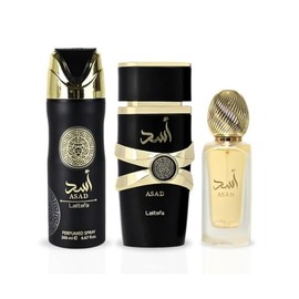 Lattafa Asad Eau De Parfum Spray - 100ML, Hair Mist - 50ML, Perfumed Spray 200ML | Gift Set