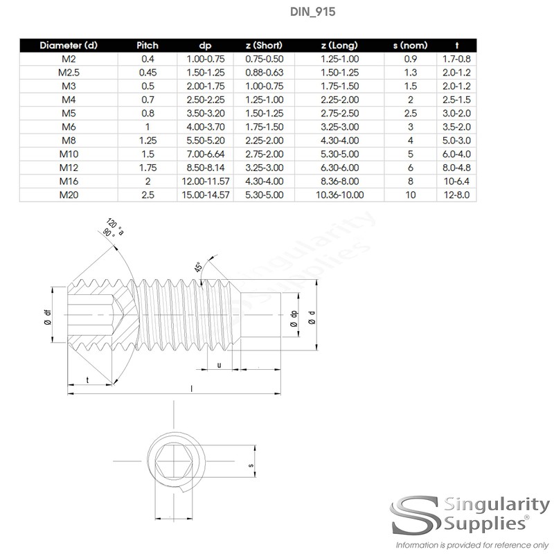 M6 (6mm x 30mm) Hex Socket Grub Screw (Dog Point)