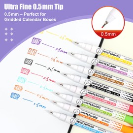 Kosair Ultra Fine Dry-Erase Markers – 0.5mm Tip, 8 Assorted Colors, 8-Pack – Perfect for Fridge Calendars & Detailed Planning