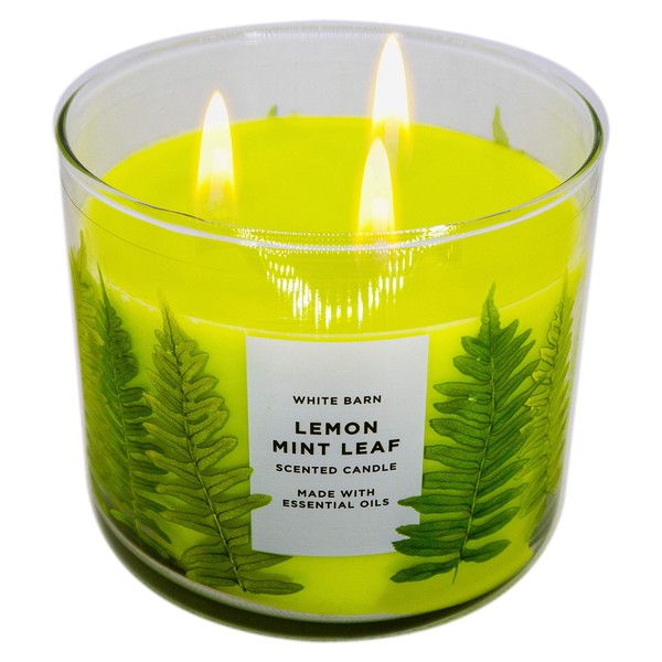 White Barn Bath and Body Works, 3-Wick Candle w/Essential Oils - 14.5 oz - 2021 Spring Scents! (Lemon Mint Leaf)