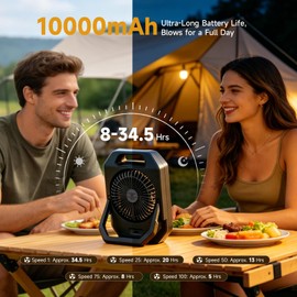 ALLENERGY Camping Fans, Rechargeable Portable Fan with 100 Adjustable Speeds, Ultra-Slim Strong Airflow Desk Fan with Foldable Stand for Camping Tent, RV Travel, Fishing, Bedroom, Outdoor - Black