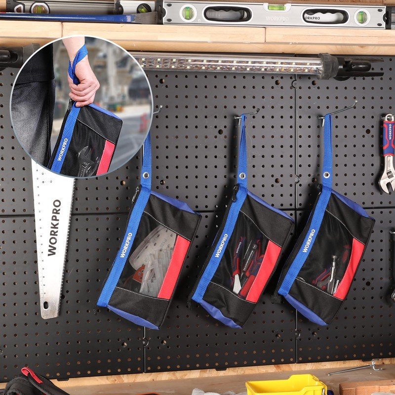 WORKPRO 12" Tool Pouches with Zipper, Heavy-Duty Small Tool Bag,