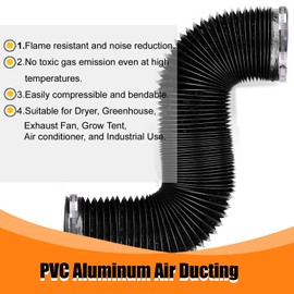 Dryer Vent Hose - 4 inch Flexible Duct, 8ft Long, Heavy-Duty Four-Layer Protection - Ideal for Heating, Cooling, Ventilation - Includes 2 Pack Clamps (4 inch 16 Feet)